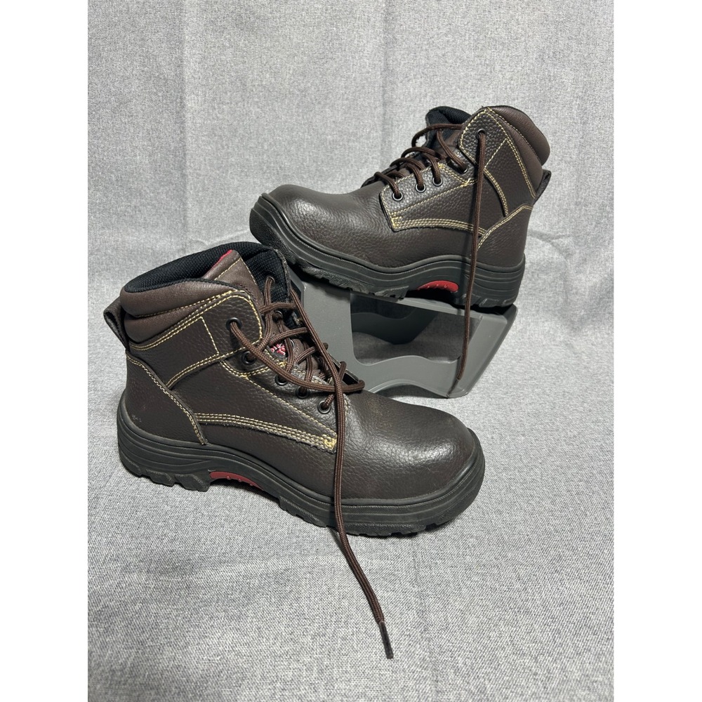 SKECHERS Men's Steel Toe Work Boots Puncture Resistant Leather Shoes Sz 9 Brown - Picture 1 of 12